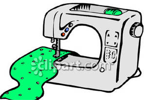 Sewing Machine With Green Fabric   Royalty Free Clipart Picture