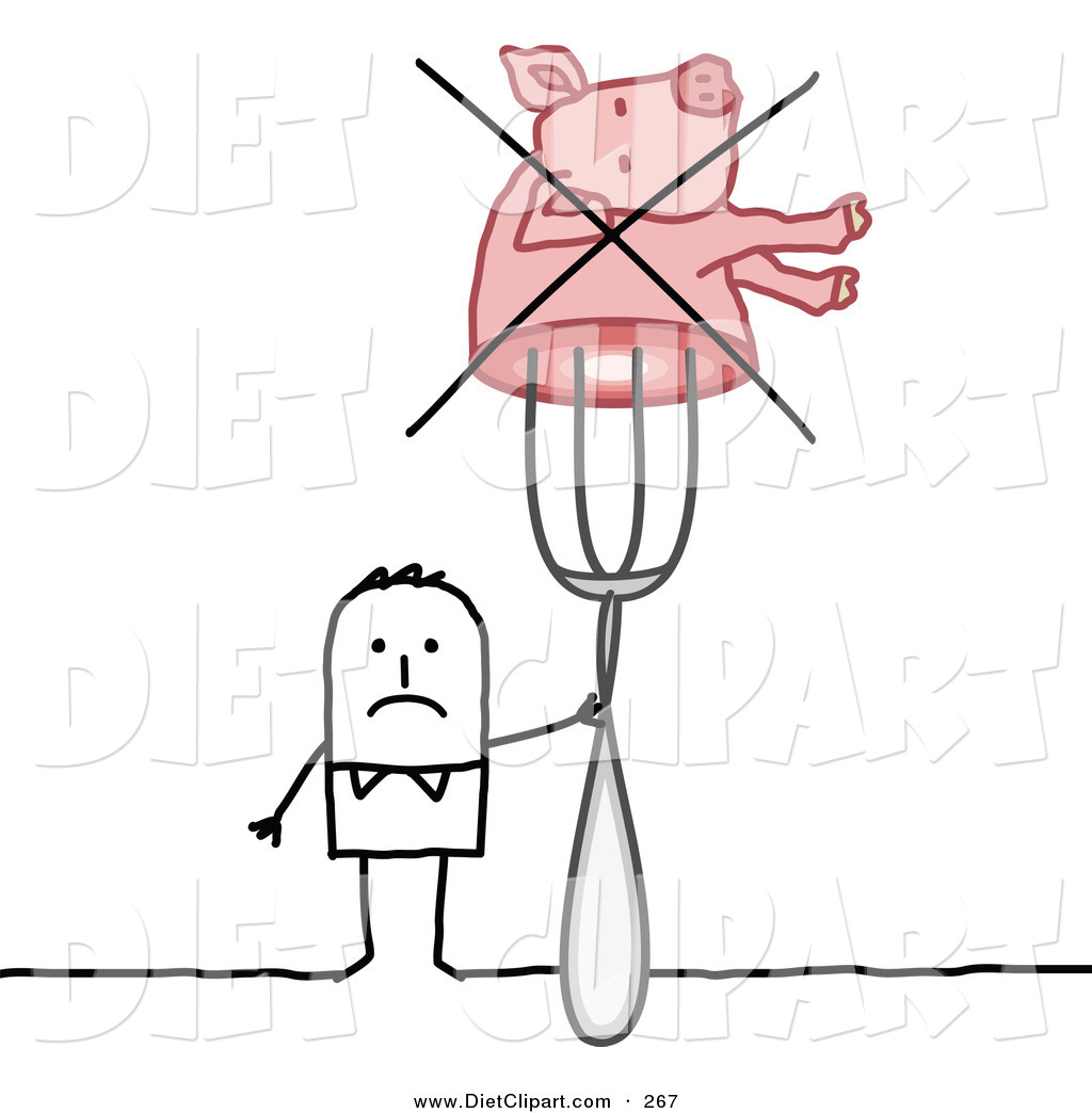 Stick Figure Man Holding A Crossed Out Pig On A Forkstick Figure Man    