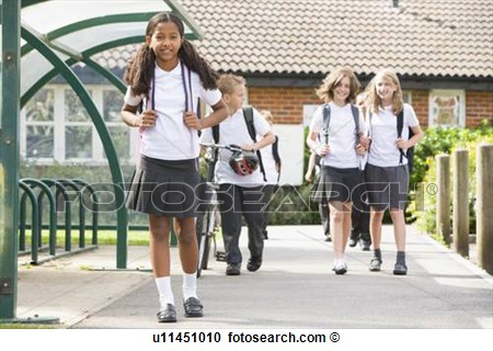 Stock Photography   Students Leaving School One With A Bicycle