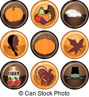 Thanksgiving Buttons   Vector Illustration Of Nine Brown And