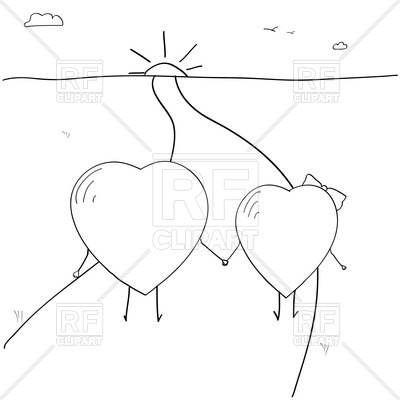 Two Loving Hearts Walking On The Road   Hand Drawn Sketch Download    