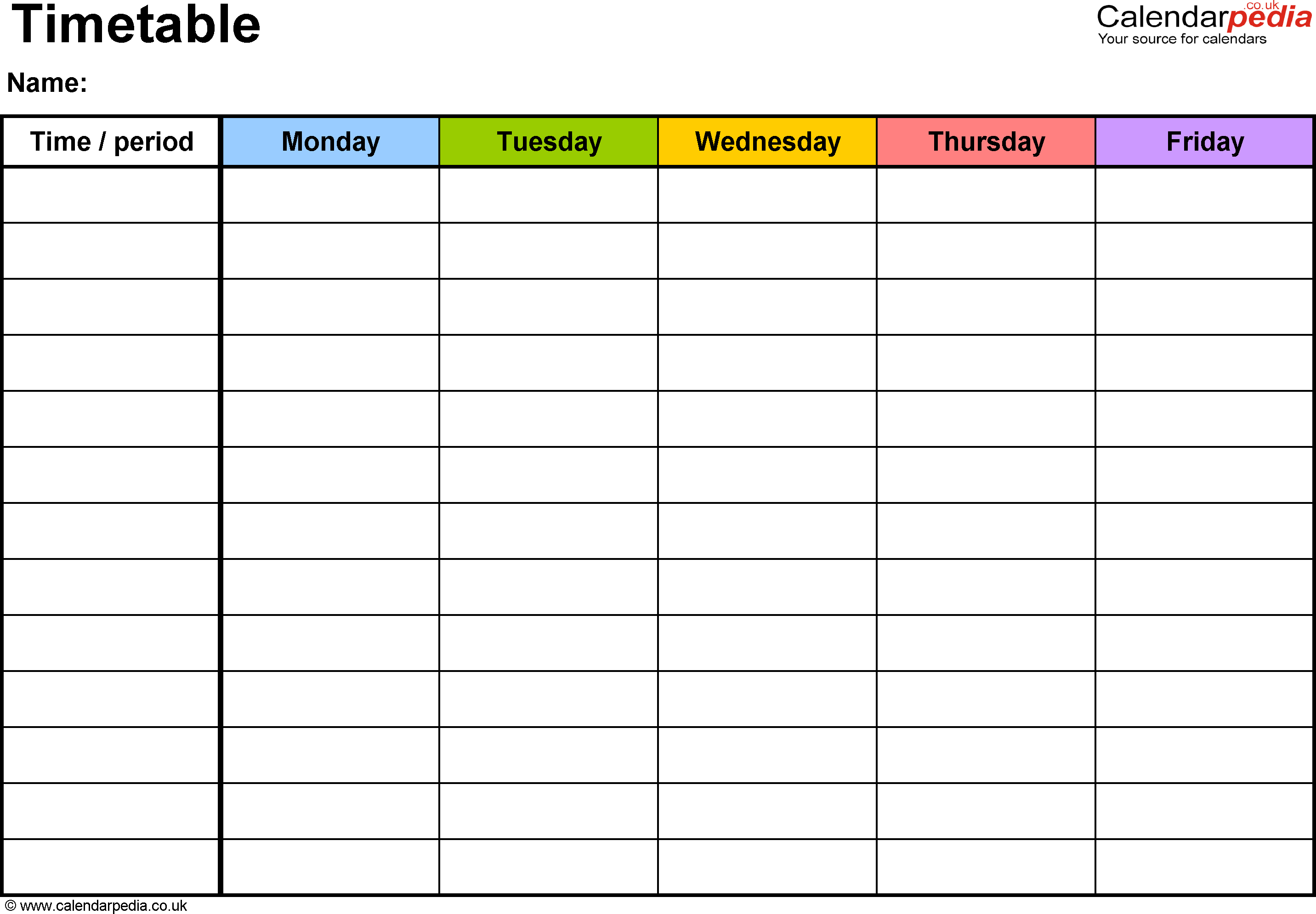 Word Timetable Template 2  Landscape Format A4 1 Page Monday To