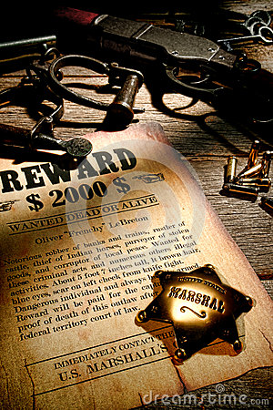 American West Legend Marshall Badge And Old Reward Royalty Free Stock
