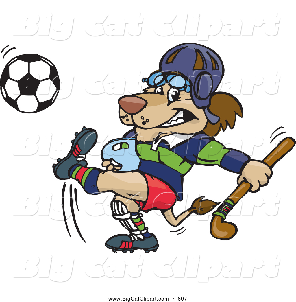 Big Cat Cartoon Vector Clipart Of A Lion Carrying A Hockey Stick And