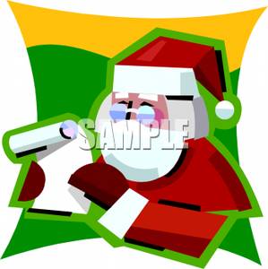 Claus Checking His Christmas Wish List   Royalty Free Clipart Picture