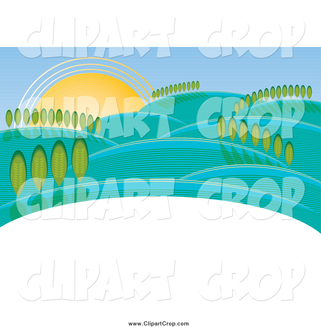       Clip Art Vector Of A Hilly Rural Landscape At Sunset By Milsiart