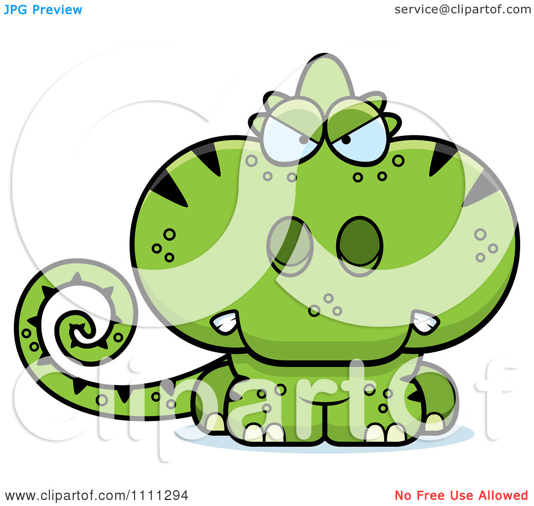 Clipart Angry Cute Green Chameleon Lizard   Royalty Free Vector