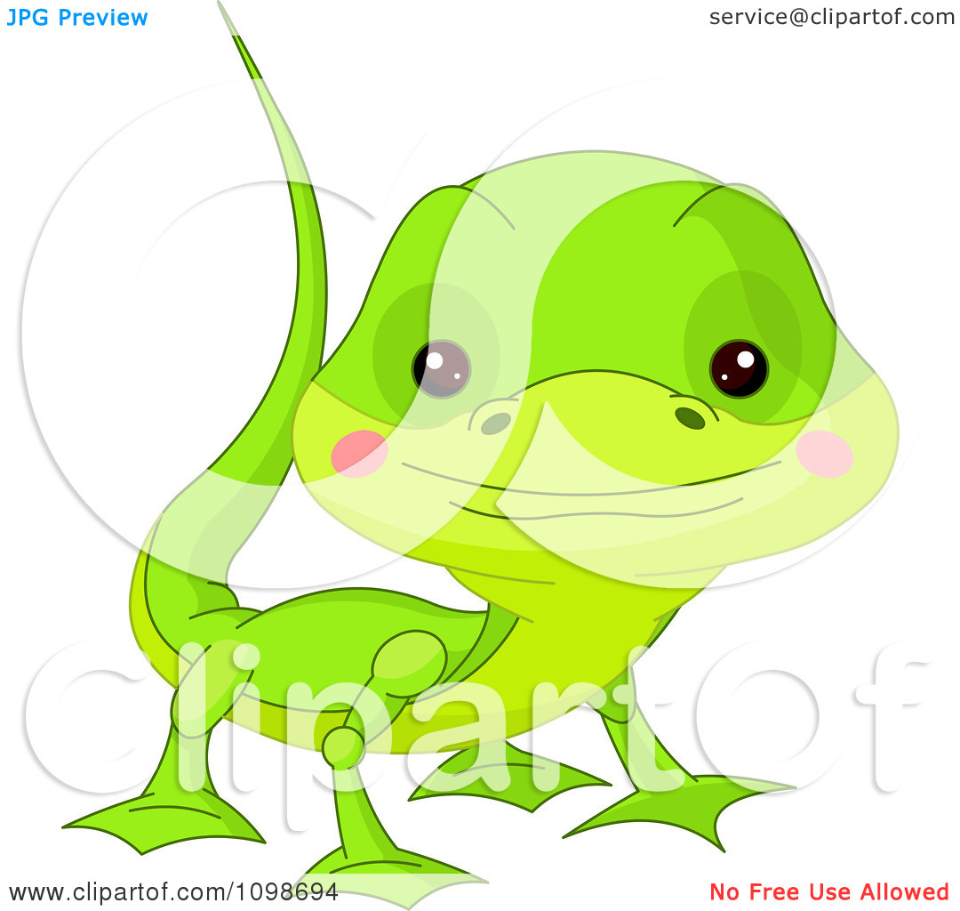 Clipart Cute Green Lizard Looking Up   Royalty Free Vector