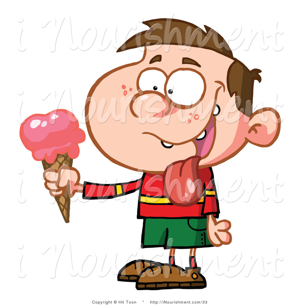 Clipart Of A Little Boy Drooling Over His Delicious Strawberry Ice    