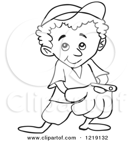 Clipart Of An Outlined Baseball Kid With His Hand In His Glove