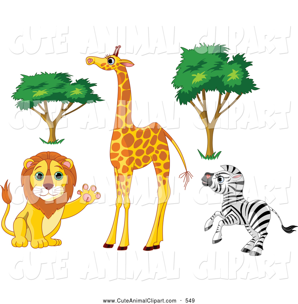 Digital Set Of African Trees And Animals  Friendly Lion Tall Giraffe    