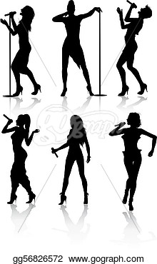 Drawings   Female Singers Silhouette Set  Stock Illustration