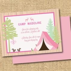 Glam Camp Camping Glamping Invitation With Tent Purple Pink Blue