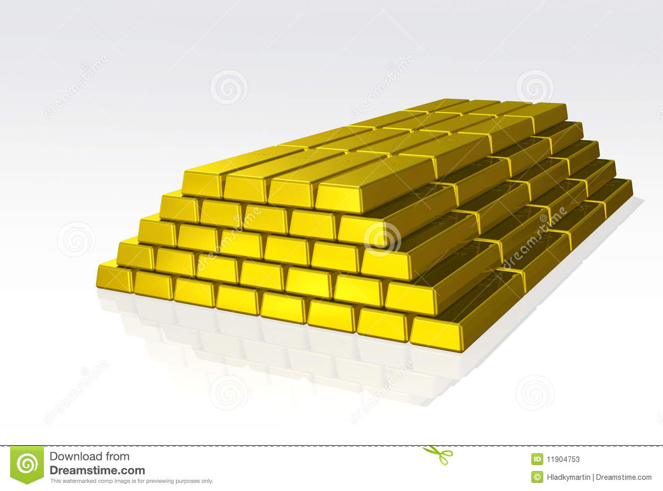 Isolated Pile Of Golden Bricks On White Background 