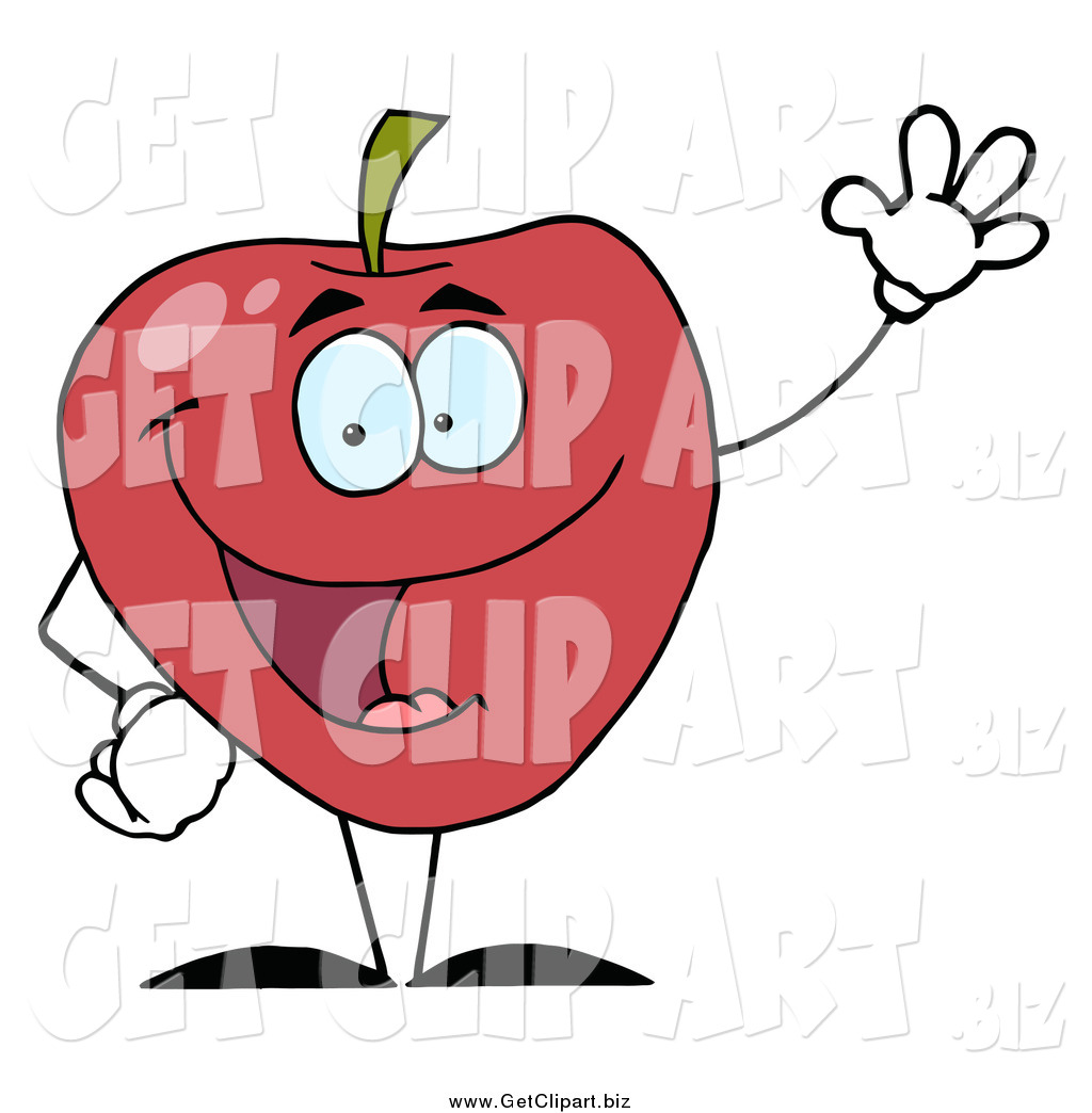 Larger Preview  Clip Art Of A Red Apple Character Waving By Hit Toon