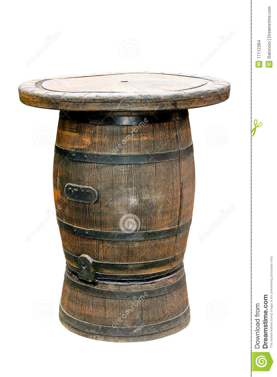 Old Barrel With Table Isolated Included Clipping Path 
