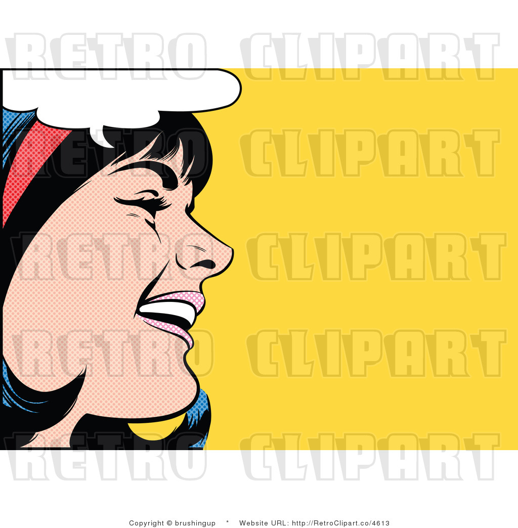 Retro Pop Art Woman Talking Over Yellow Royalty Free Vector Clipart