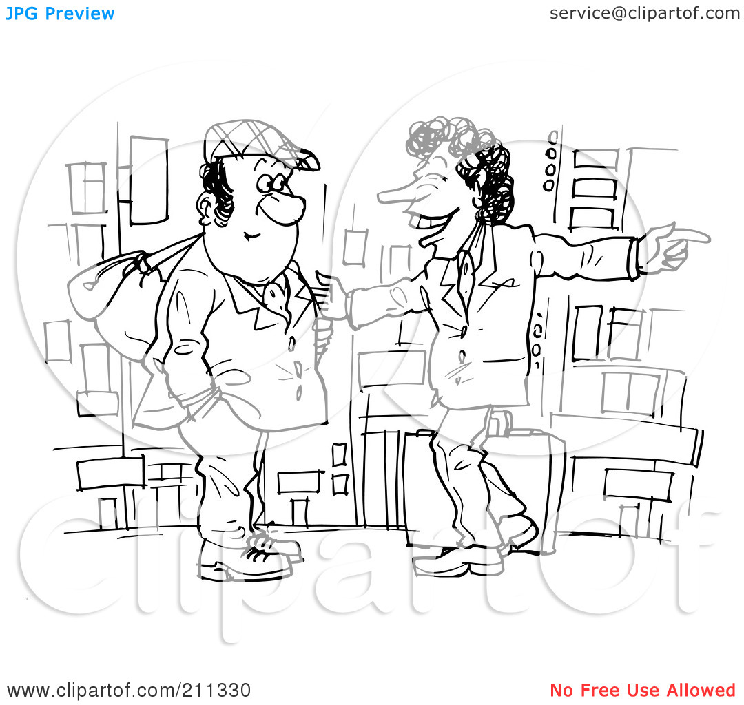 Rf  Clipart Illustration Of A Coloring Page Outline Of Two Men Talking