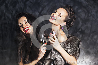 Rich Women Laughing With Crystal Of Champagne Stock Images   Image    