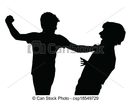 Vector Illustration Of Teen Boys In Fist Fight Silhouette   Image Of