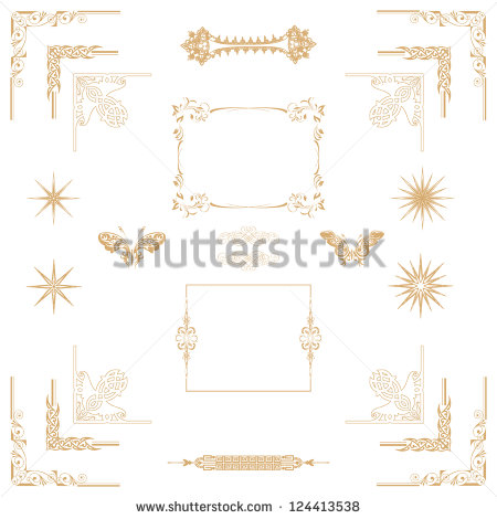 Vector Set Of Gold Decorative Horizontal Floral Elements Corners