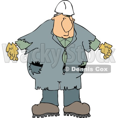     Wearing Old Coveralls And A White Hard Hat Clipart   Djart  4439