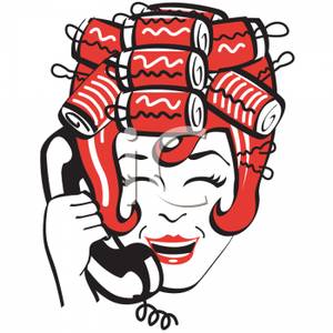Woman In Hair Rollers Talking On The Phone   Royalty Free Clipart