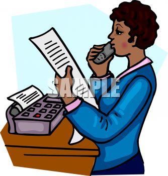     Woman Reading A Fax Over The Phone   Royalty Free Clipart Picture