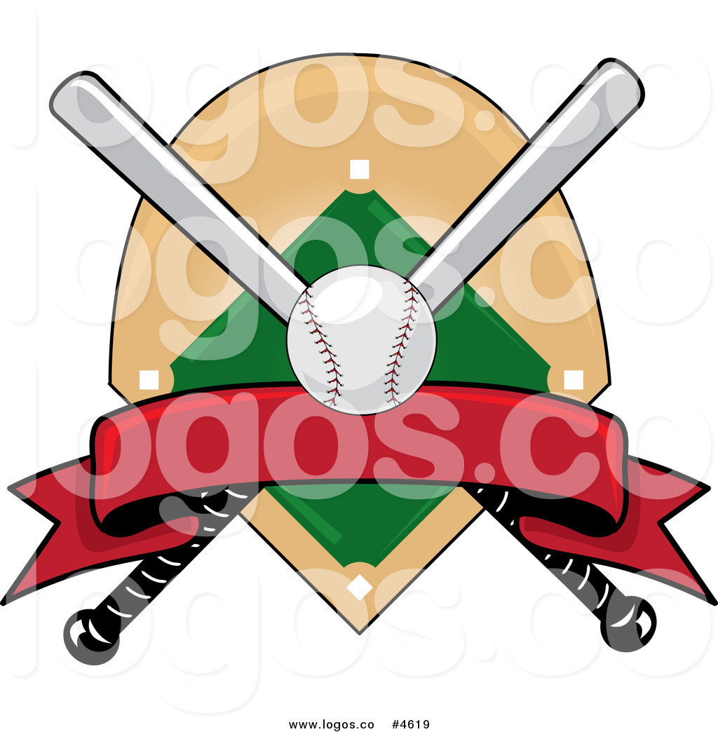 Baseball Field And Ball With Bats And Blank Text Banner Logo Baseball
