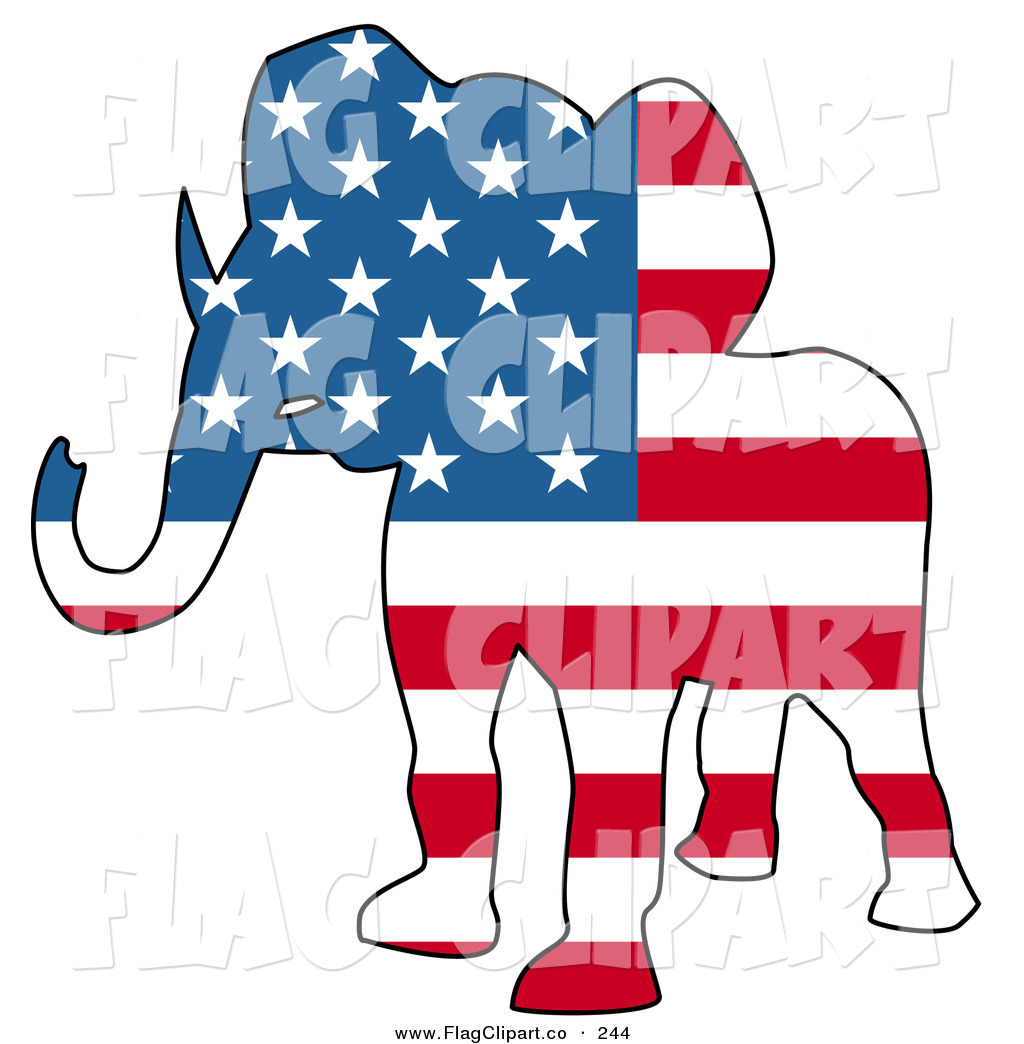 Clip Art Of A Republican Elephant Silhouette With Stars And Stripes Of
