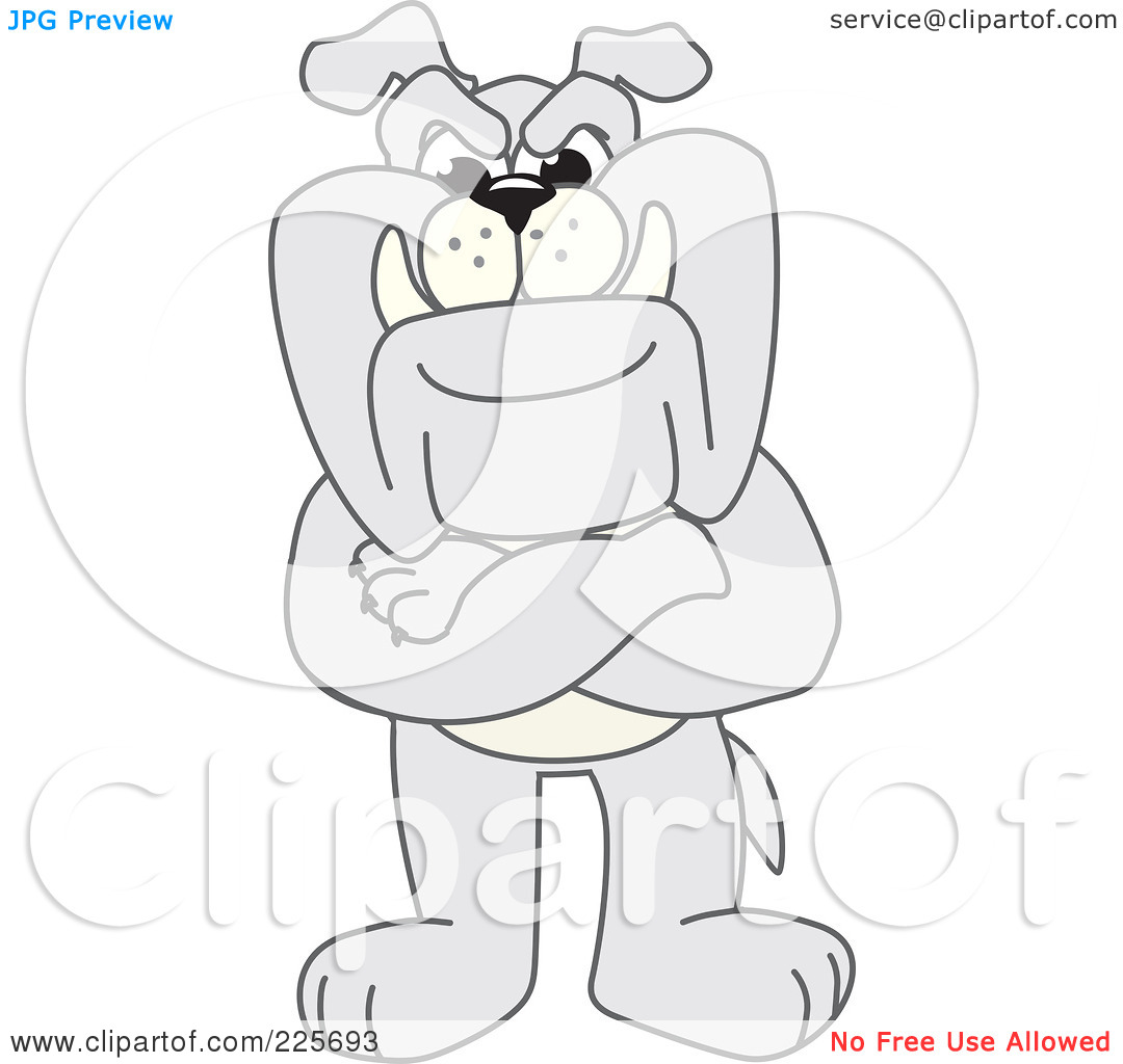 Clipart Illustration Of A Gray Bulldog Mascot Standing With His Arms