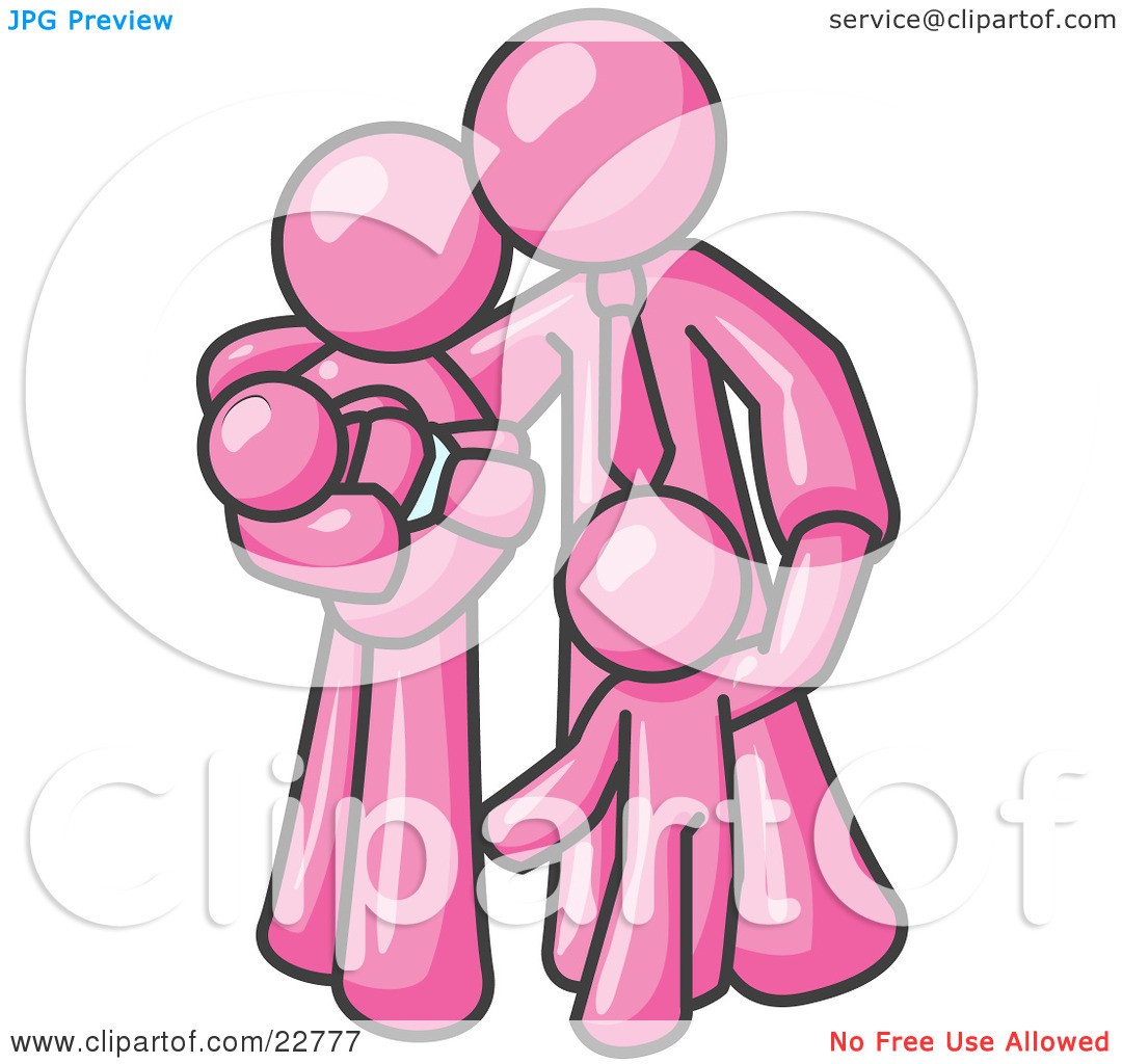 Clipart Illustration Of A Pink Family Man A Father Hugging His Wife