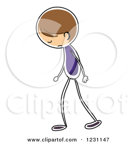 Clipart Of A Sad Stick Boy Walking   Royalty Free Vector Illustration