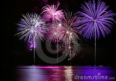 Fourth Of July Fireworks Over Lake Stock Photos   Image  9532323