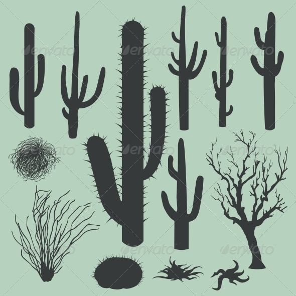 Graphicriver Vector Set Of Silhouettes Of Cactus 6046970