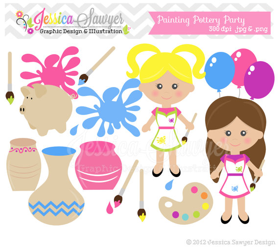 Instant Download Pottery Painting Party Clipart   Pottery Logo   Clay    