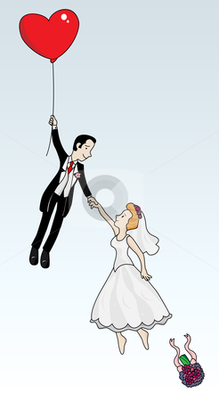 Just Married Couple Flying Stock Vector Clipart Just Married Couple