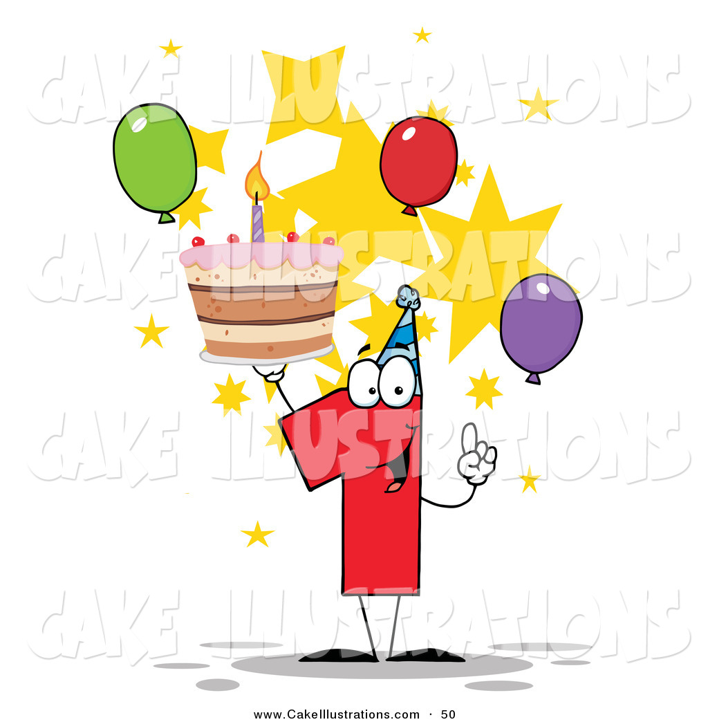 Larger Preview  Illustration Vector Of A Happy Number One Holding Up A