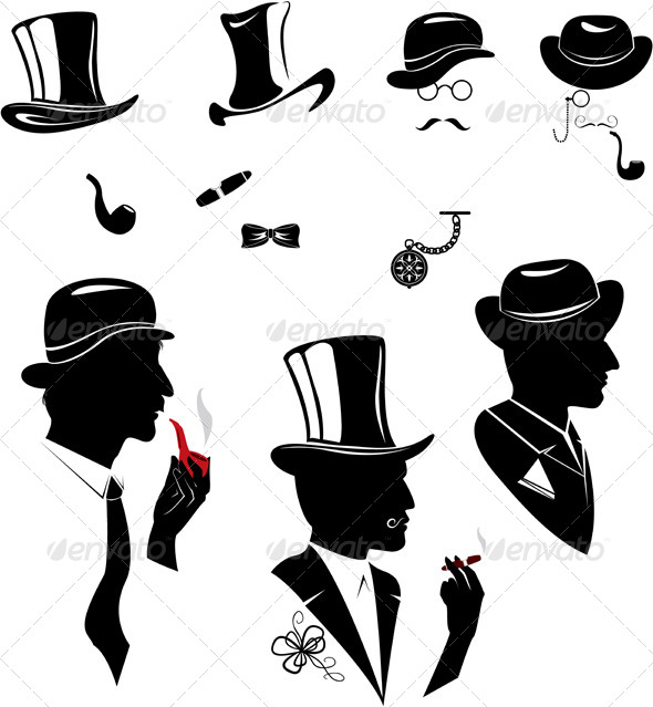 Men Silhouettes Smoking Cigar And Pipe   People Characters