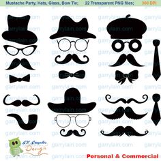 Mustache Clip Art Digital Mustache Clipart Silhouette Hat Glasses