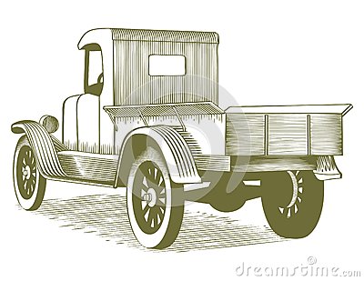 Old Truck Clipart Vintage Truck Woodcut Style     