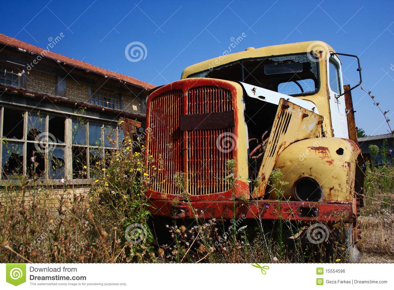 Old Yellow Rusty Truck On The Abandoned Farm Royalty Free Stock Image
