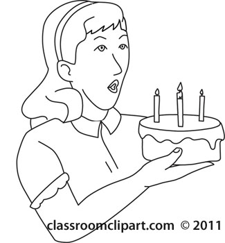 People   Girl Holidng Birthday Cake Outline   Classroom Clipart