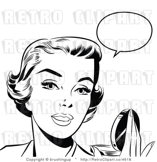 Retro Black And White Pop Art Woman With A Compact Mirror Royalty Free