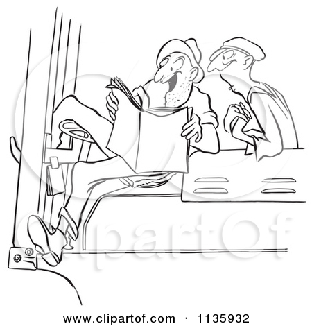 Retro Vintage Worker Men Reading An Exciting Story Black And White