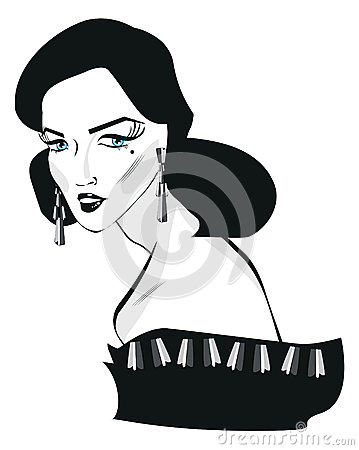 Retro Woman Pop Art Face Portrait Black And White
