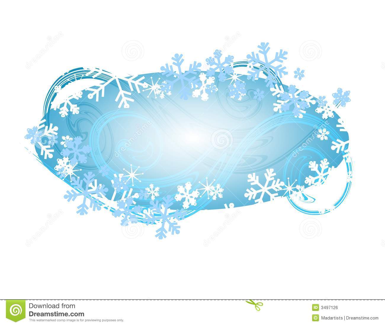 Shaped Logo Or Label Featuring Snowflake Border With Swirls In Blue