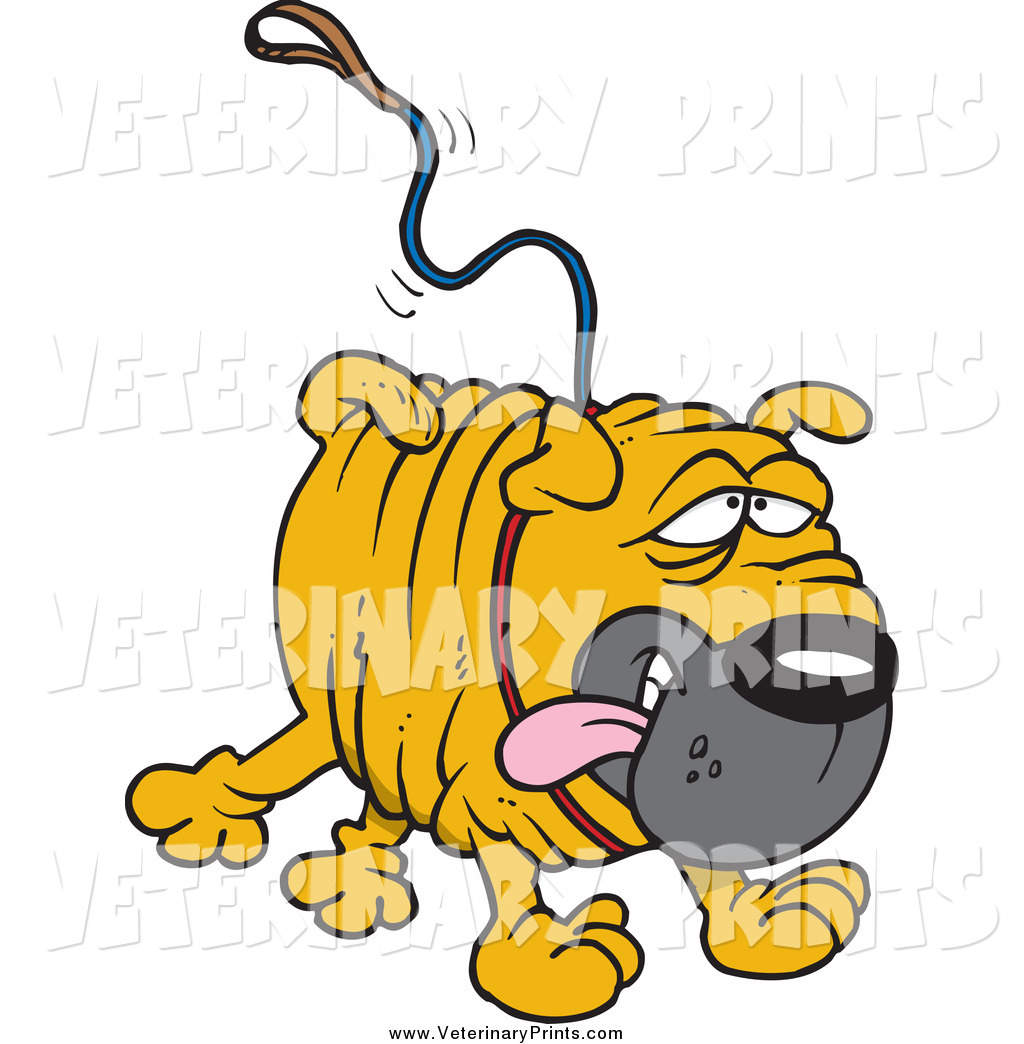 Sharpei Dog Running With A Leash Cartoon Bird On A Pointing Dog S Tail