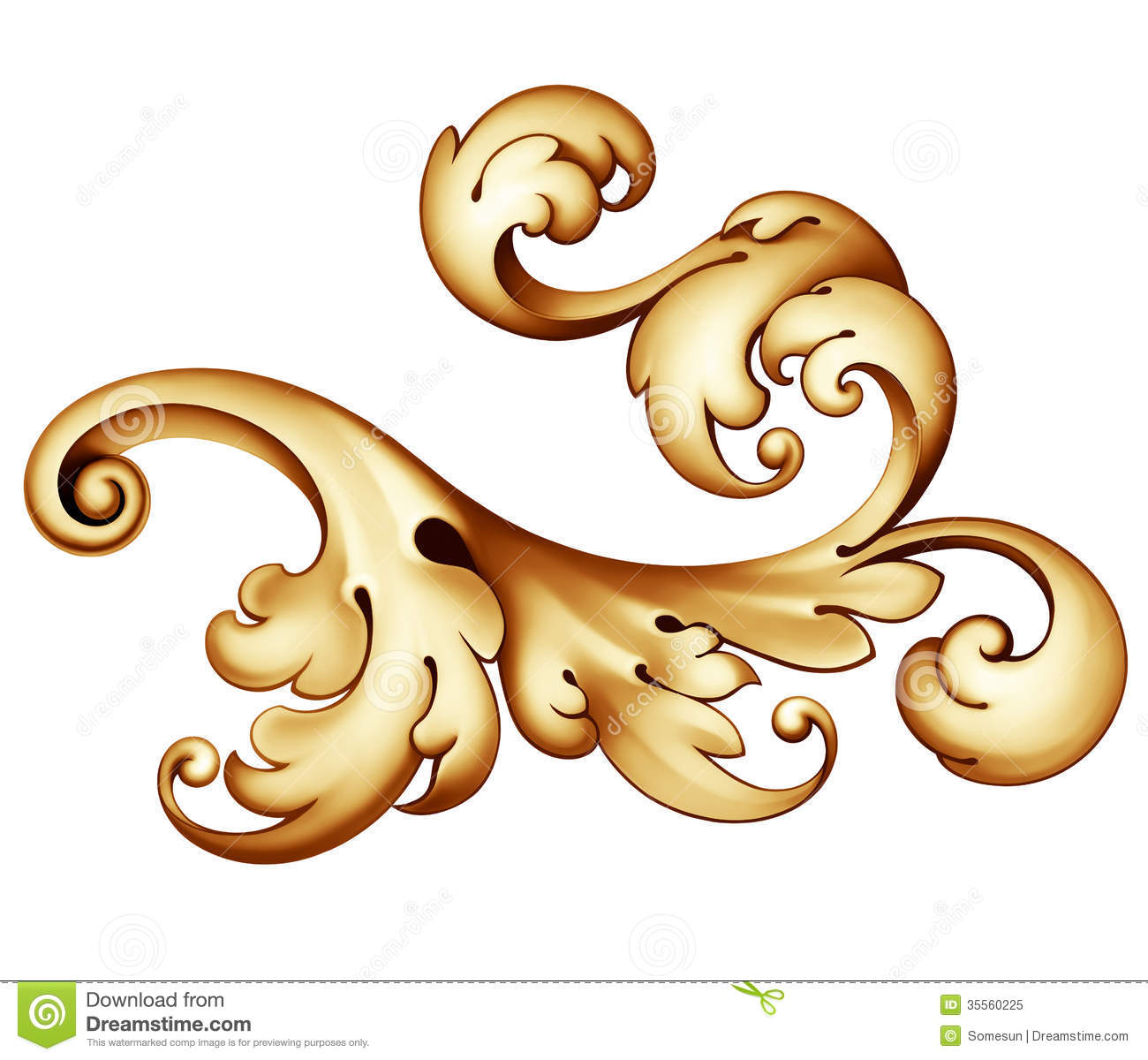 Vintage Baroque Golden Scroll Acanthus Design Frame Pattern Element