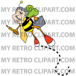 Busy Worker Bee Carrying A Pencil And A Briefcase On His Way To Work